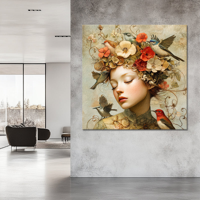 Vrouw met vintage bloemen II