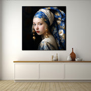 Vrouw in Delfts blauw sjaal