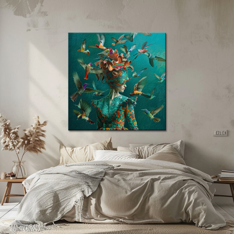 Frau mit Vögeln Kunst