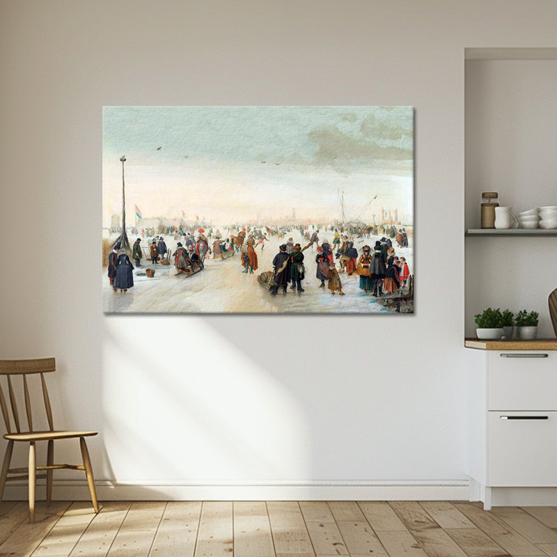 IJsvermaak bij een stad - Hendrick Avercamp