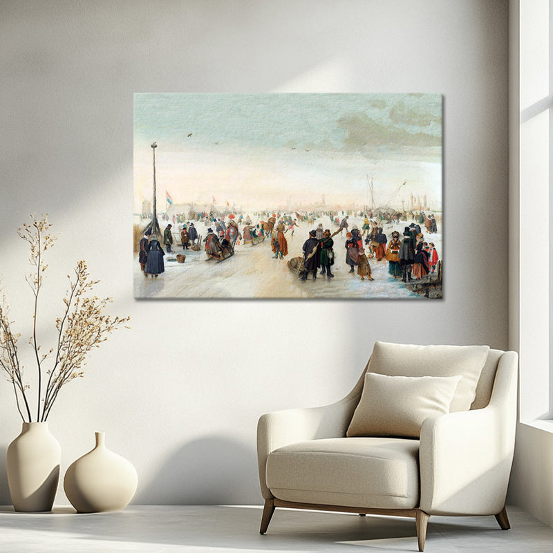 IJsvermaak bij een stad - Hendrick Avercamp