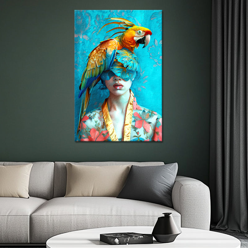 Schilderij vrouw met papegaai