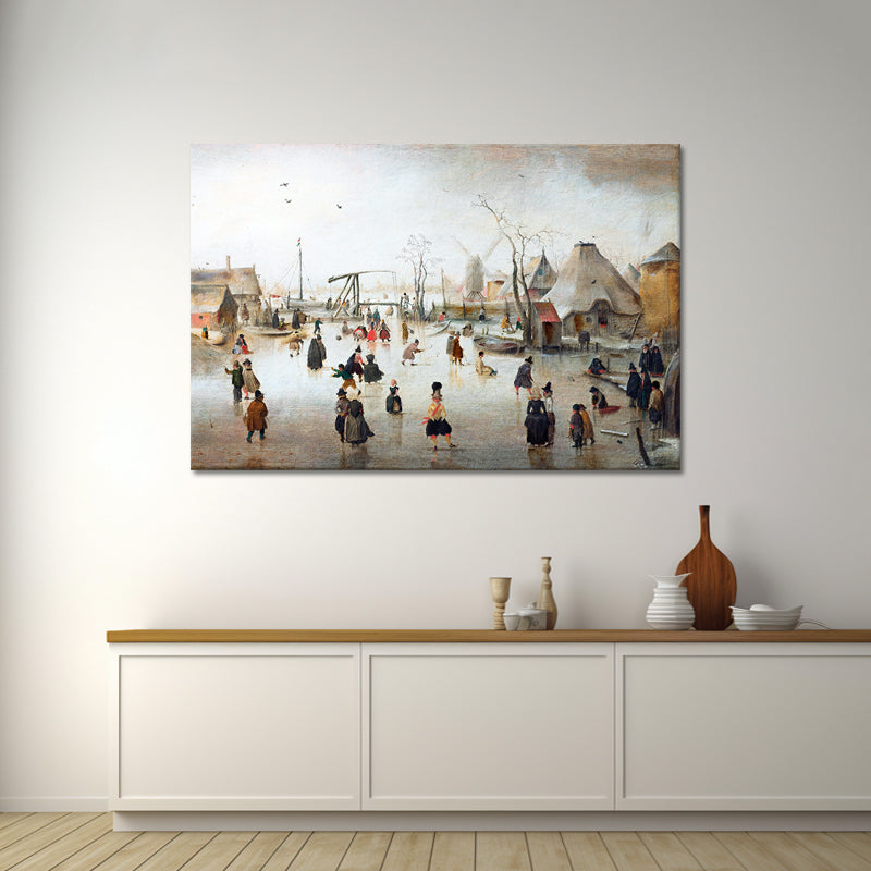 Schlittschuhlaufen in einem Dorf - Hendrick Avercamp