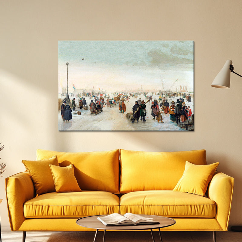 IJsvermaak bij een stad - Hendrick Avercamp