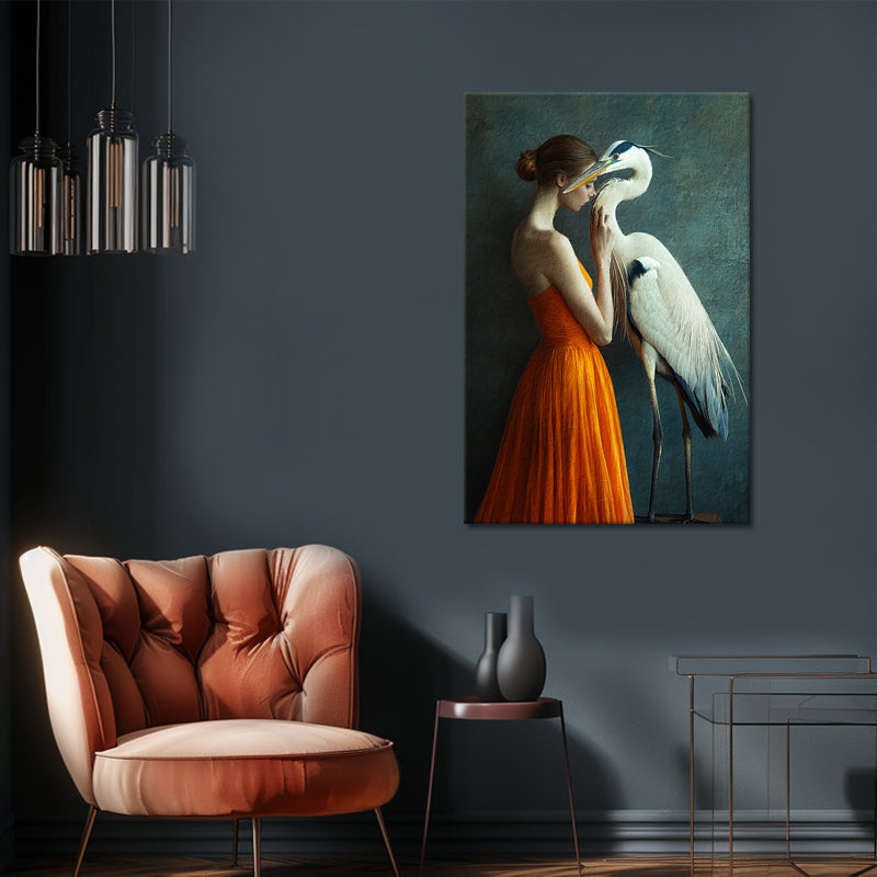 Vrouw met reiger kunst