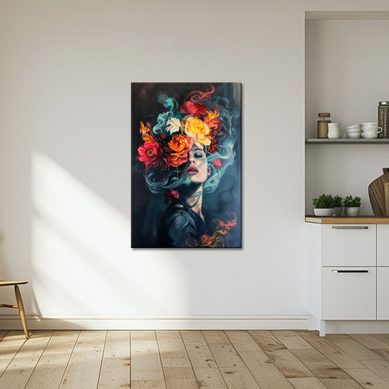 Schilderij vrouw bloemen