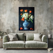 Blauwe vaas met tulpen