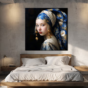 Vrouw in Delfts blauw sjaal
