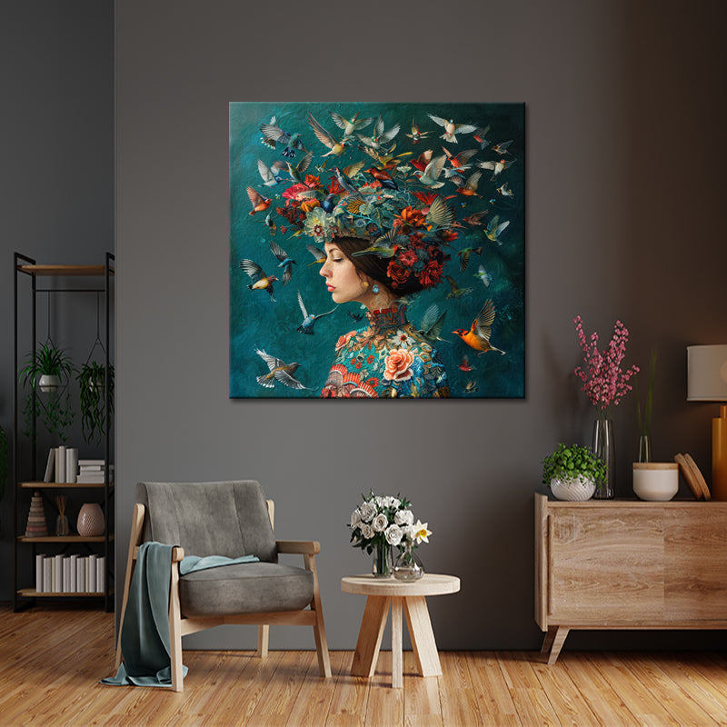 Frau und Vögel Kunst