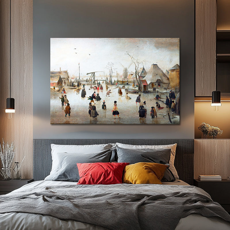 Schlittschuhlaufen in einem Dorf - Hendrick Avercamp