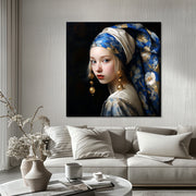 Vrouw in Delfts blauw sjaal
