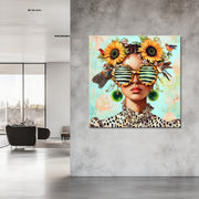 Frau mit Sonnenblumen