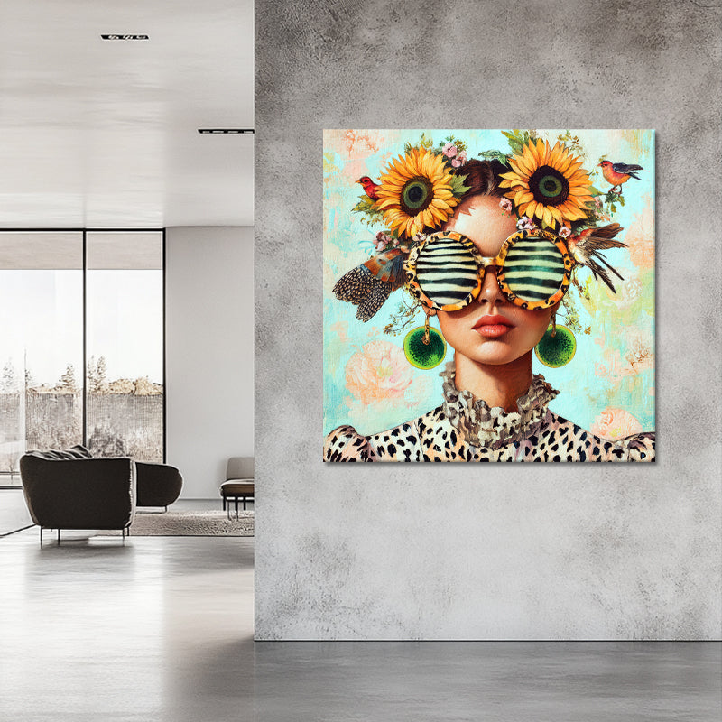 Frau mit Sonnenblumen