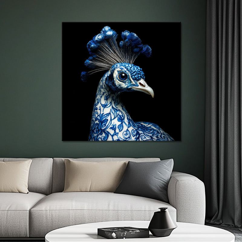Pauw in delfts blauw