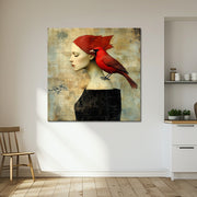 Frau mit einem roten Vogel