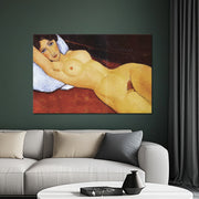 Liggend vrouwelijk naakt op wit kussen -Amedeo Modigliani
