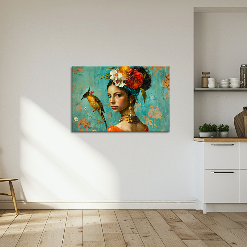 Frau mit Vogel