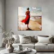 Vrouw in rode jurk