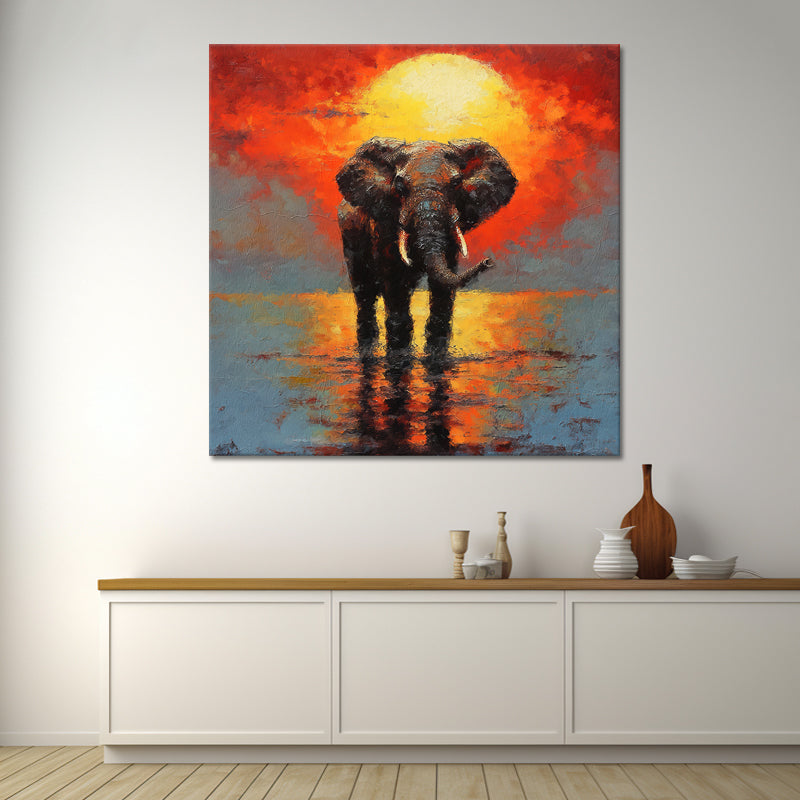 Elefanten bei Sonnenuntergang