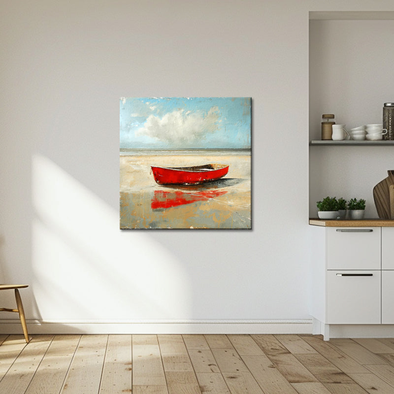 Rotes Boot am Strand