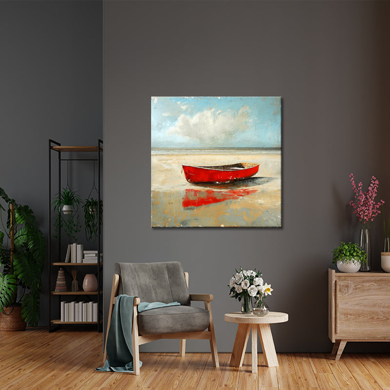 Rotes Boot am Strand