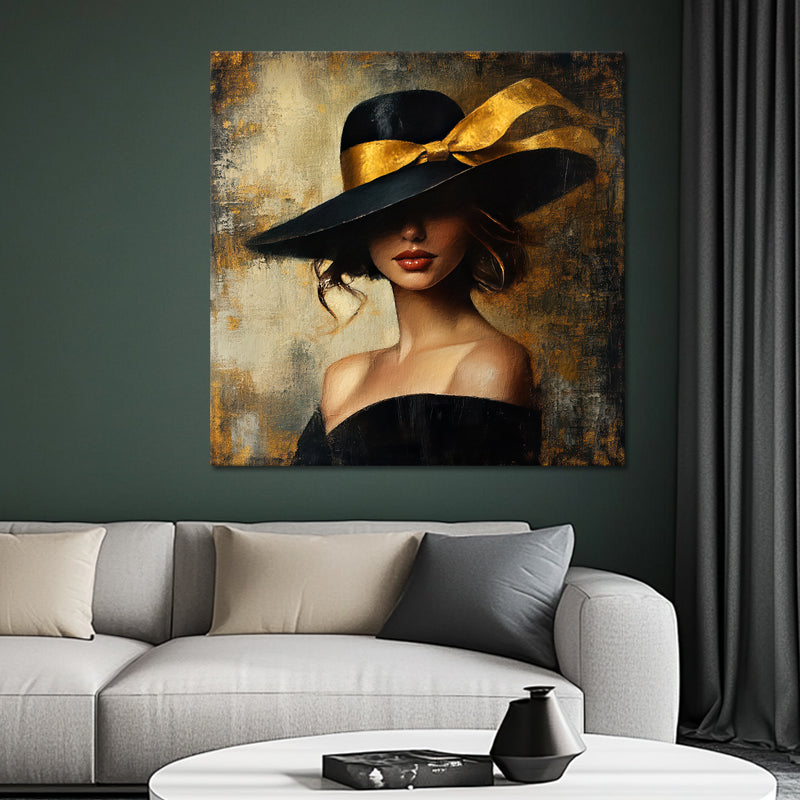 Frau mit Hut - Gold