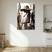 Vrouw met hoed schilderij