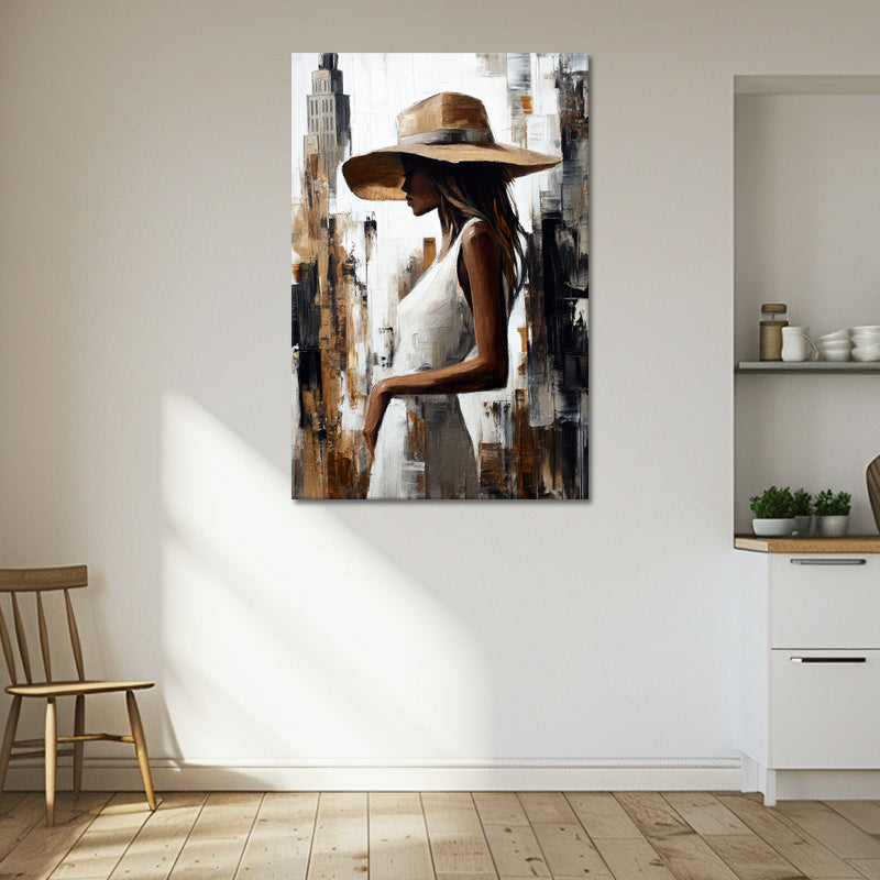 Vrouw met hoed schilderij