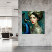 Schilderij Vrouw met Pauw