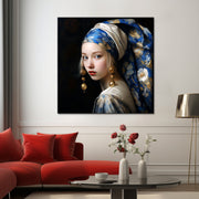Vrouw in Delfts blauw sjaal