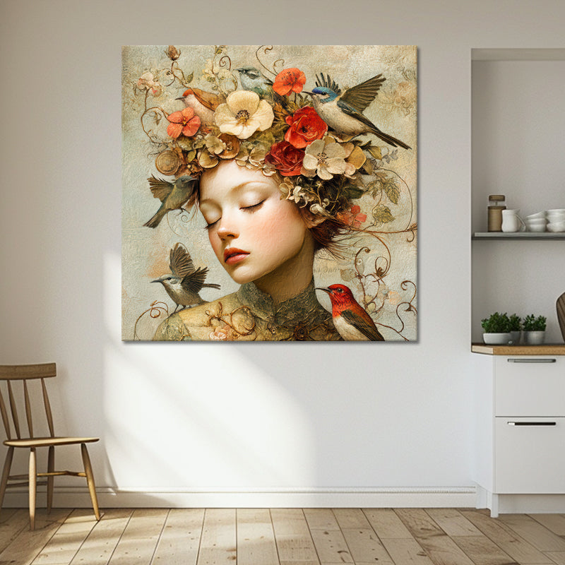 Vrouw met vintage bloemen II