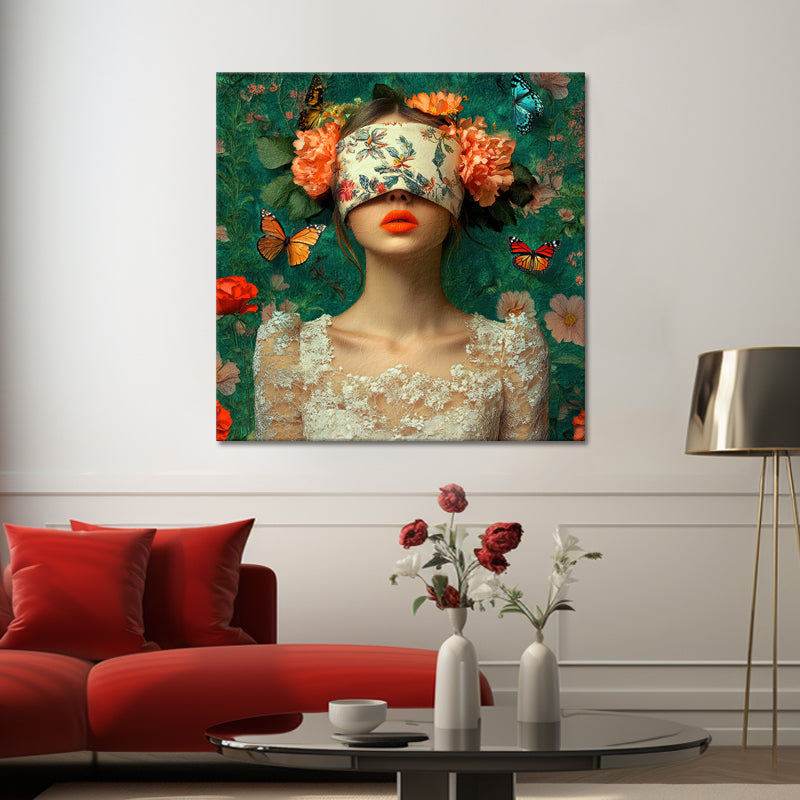 Vrouw met bloemen over ogen