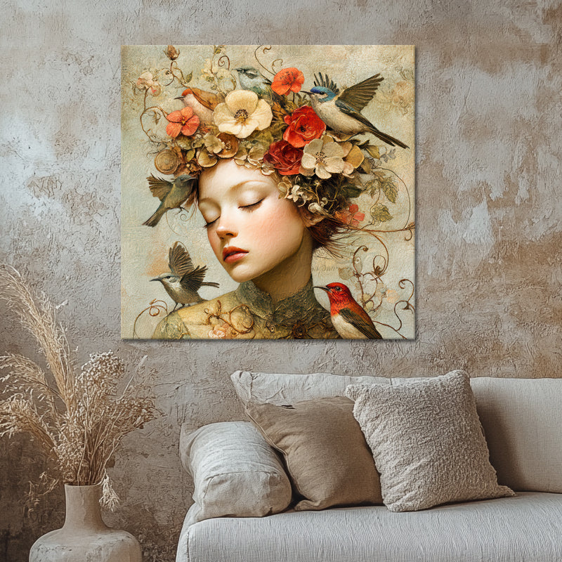 Vrouw met vintage bloemen II
