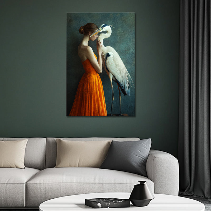 Vrouw met reiger kunst