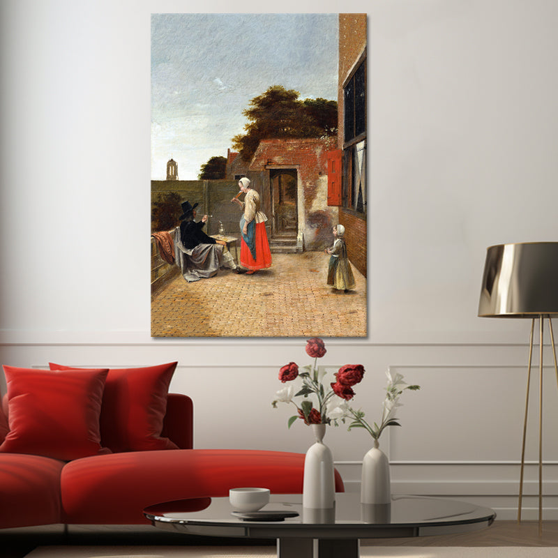 man en een drinkende vrouw - Pieter de Hoochc