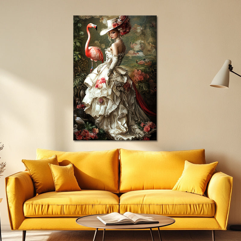Schöne Frau mit Flamingo