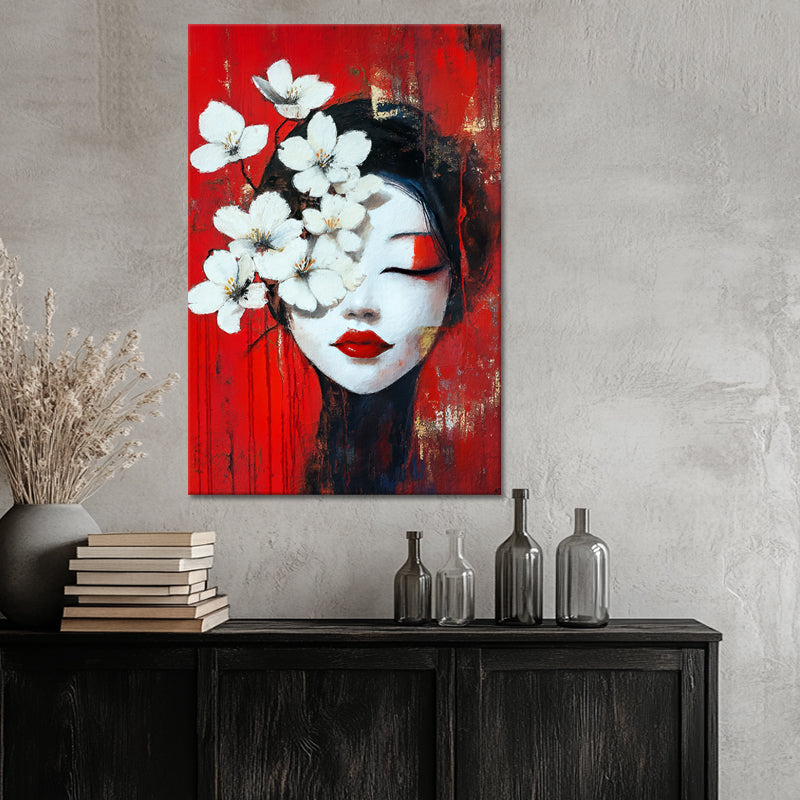 Japanische Geisha mit Blumen