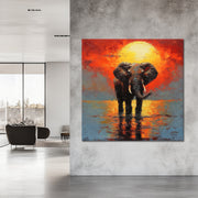 Elefanten bei Sonnenuntergang