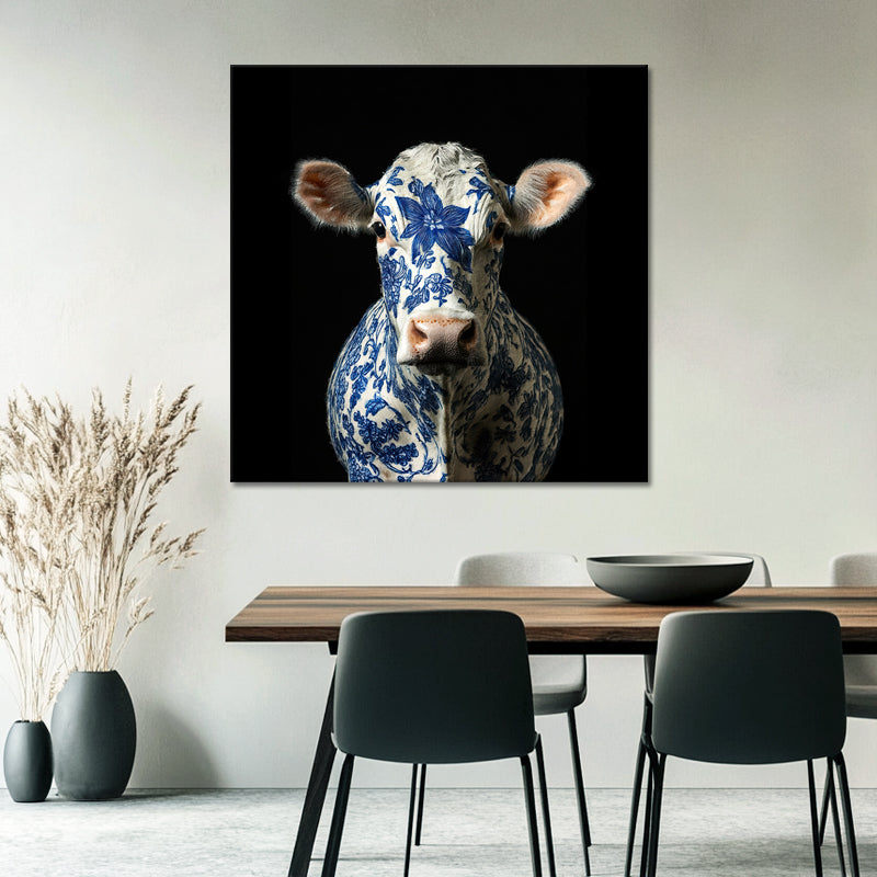 Koe in delfts blauw schilderij