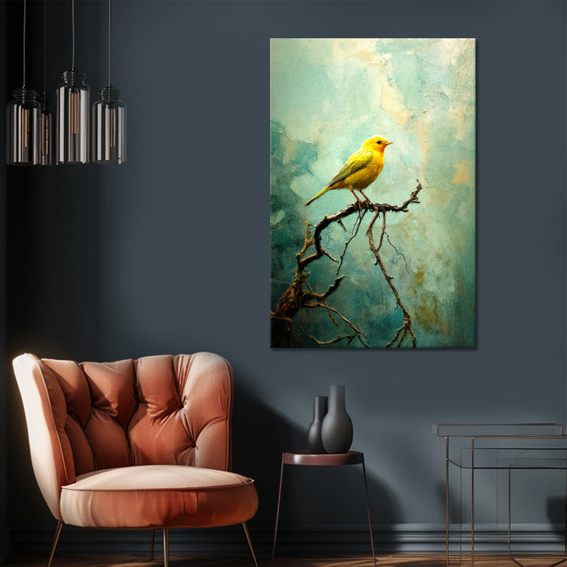 Gele vogel schilderij