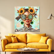 Frau mit Sonnenblumen