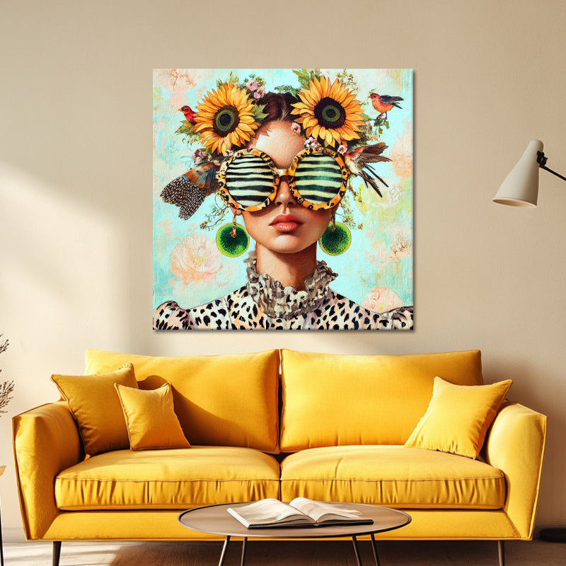 Frau mit Sonnenblumen