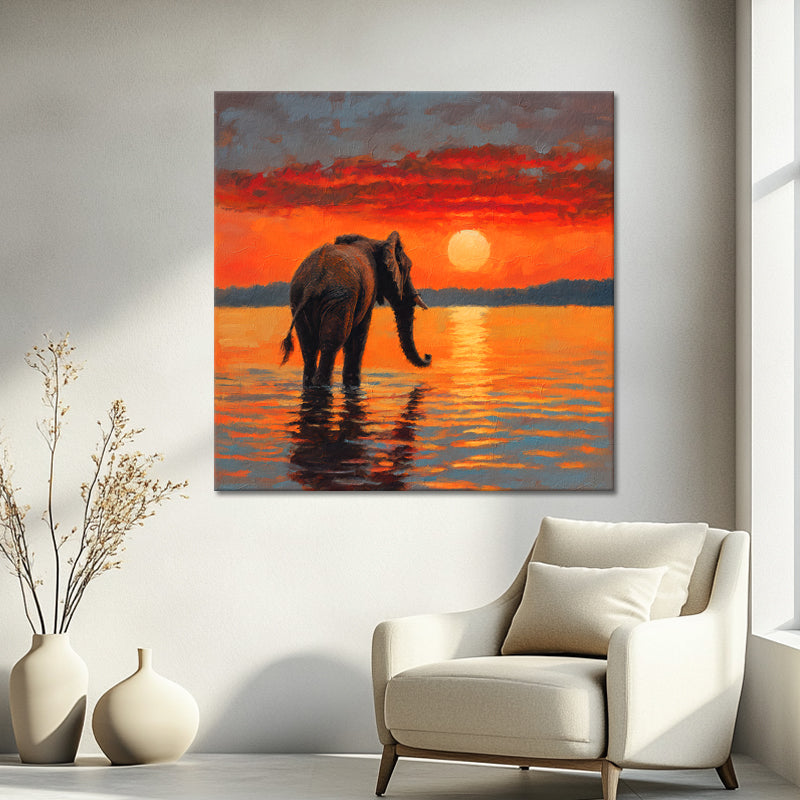 Elefant bei Sonnenuntergang