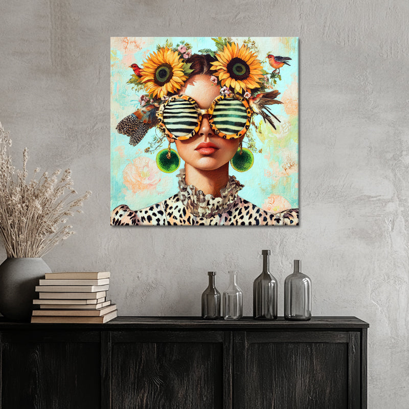 Frau mit Sonnenblumen