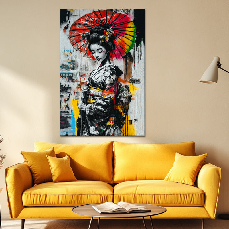Graffiti asiatische Frau im Kimono