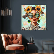 Frau mit Sonnenblumen