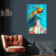 Schilderij vrouw met papegaai