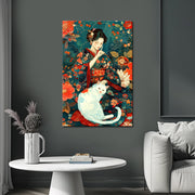Frau mit Katze Kunst