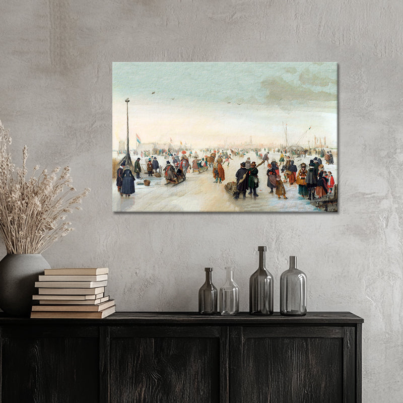 IJsvermaak bij een stad - Hendrick Avercamp
