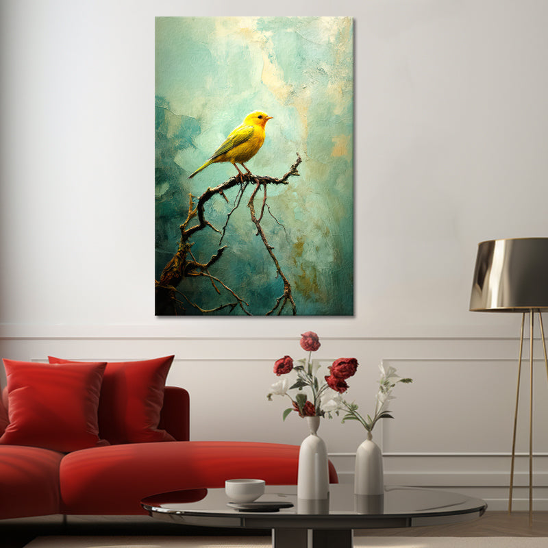 Gele vogel schilderij
